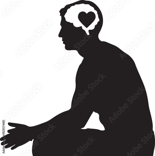 Silhouette of man with heart in brain male person