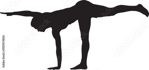 Silhouette of person in yoga balance pose on white background