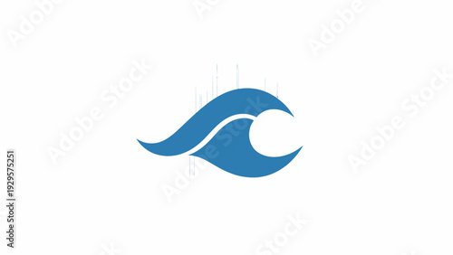 Stylized blue wave icon, isolated white background.