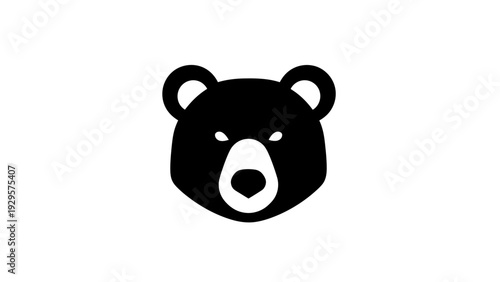 Minimalist Black Bear Head Silhouette Icon isolated on White Background