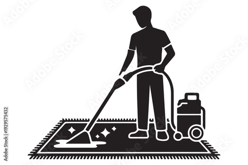 Man cleaning carpet with vacuum cleaner using professional equipment on floor. Cleaning service worker using a wet vacuum for carpet cleaning