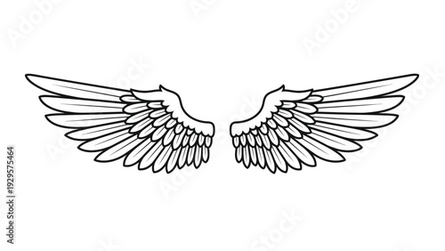 A minimalist line drawing of symmetrical wings spread wide against a plain white background.
