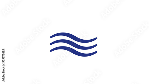 Three Blue Wavy Lines Icon Symbol Representing Water or Air Flow on an Isolated White Background.