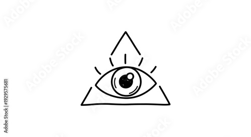 All Seeing Eye in Triangle Symbol with Hand Drawn Style on Isolated White Background