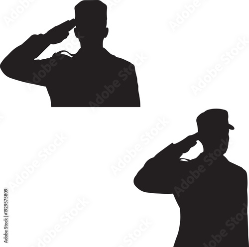 Two Soldiers Silhouettes Saluting Military Service Respect Patriotism