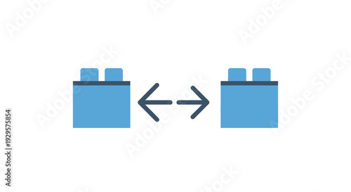 Two blue blocks with studs on top facing each other with a double-headed arrow.