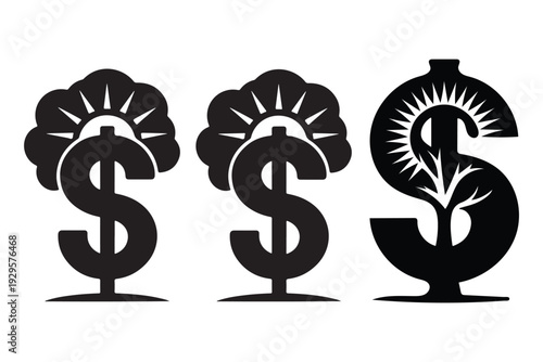 Money tree icon in black on transparent background concept business financial growth wealth investment success prosperity stock market