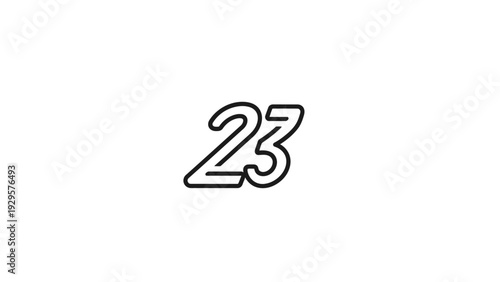 Simple Outline Number 23 Icon for Twenty Three Numeric Symbol on Isolated White Background