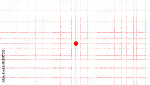 Red dot marker on a grid paper background, data plotting concept.