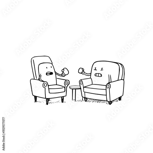 Two Cartoon Characters Arguing in Armchairs