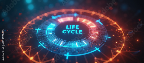 Futuristic HUD Interface Displaying Life Cycle Concept on Abstract Digital Background