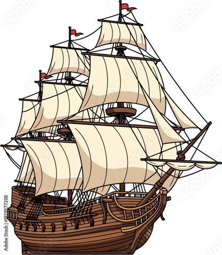 sail ship on the sea, Vector illustration of a majestic Viking sailing ship, Drakkar type, sailing the ocean. This design symbolizes courage, exploration and the legendary spirit of adventure