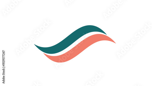 Abstract flowing wavy lines in teal and orange colors, isolated white background.