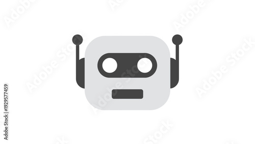Friendly Robot Head Icon with Antenna in Flat Design on Isolated White Background