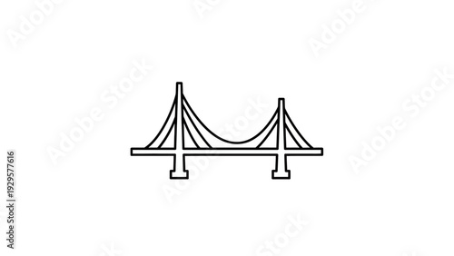 Minimalist Suspension Bridge Line Art Icon on Isolated White Background