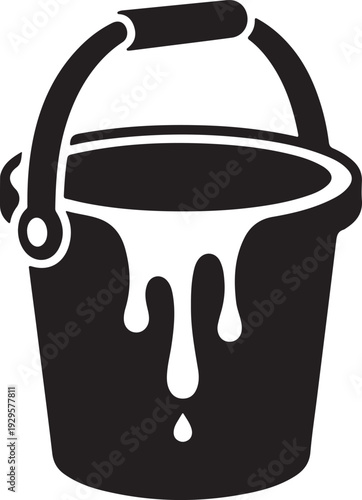 Paint Bucket Icon Dripping Paint Pail Silhouette Home Improvement and Creative Art Illustration
