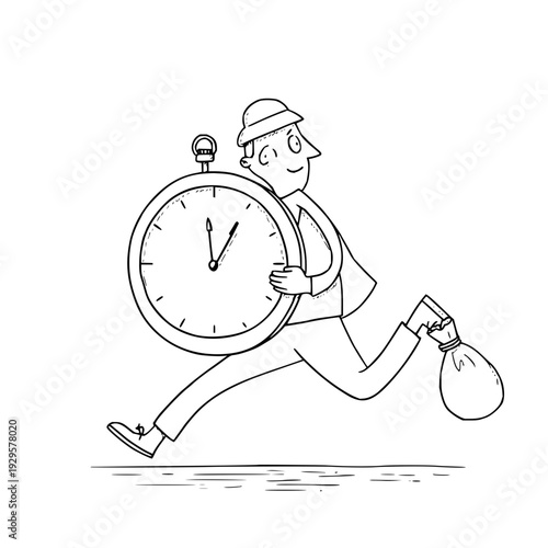Man Running with Large Pocket Watch and Money Bag