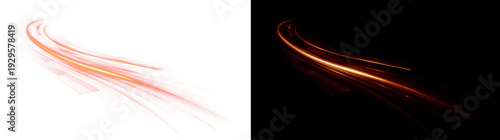 Foto Red Orange Curved Speed Light Trail, Glowing Motion Streak Overlay (Transparent