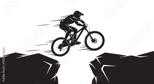Mountain Biking Silhouette: Extreme Adventure & Challenge