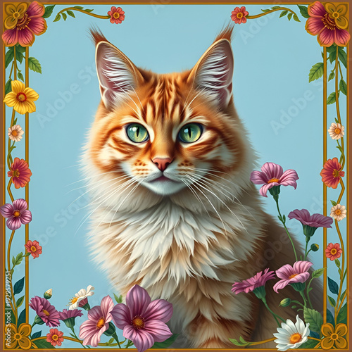 Ginger cat with flowers