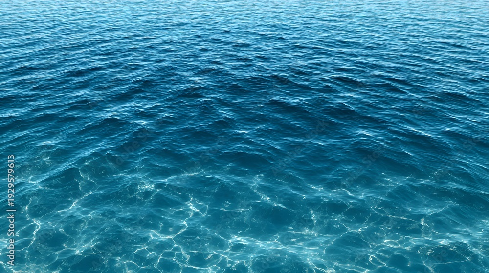 Obraz premium Aquatic Serenity: A panoramic view of tranquil ocean water, with gentle waves shimmering in the sunlight. A visual meditation on peace and the deep, immersive blues of the sea.