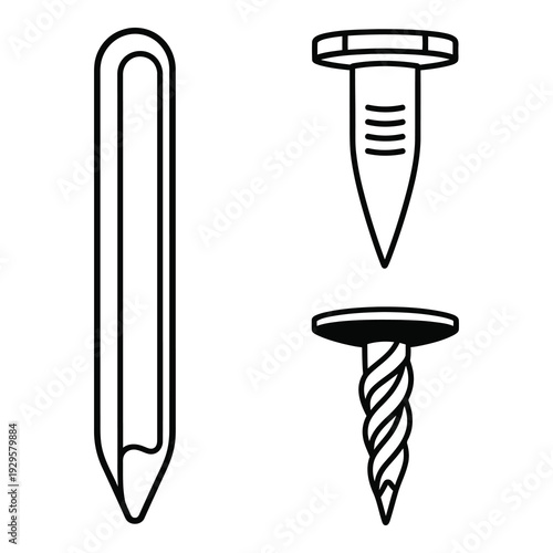 Three different types of nails and screws for construction and repair work icon