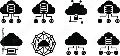 Cloud technology and network icons, data storage and secure connections