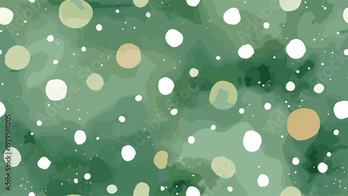 Watercolor green background featuring scattered white and light green polka dots pattern. Watercolor green background with scattered polka dots texture