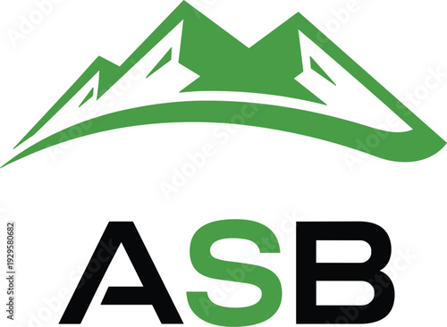 Professional ASB letter logo featuring a green mountain range icon for outdoor adventure brands environmental organizations and mountain climbing sports identity.