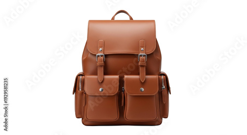 Wallpaper Mural Brown leather backpack with multiple pockets and silver buckles. Torontodigital.ca