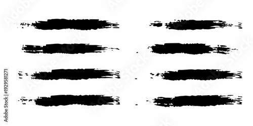 Abstract black brush strokes arranged in rows on a white background