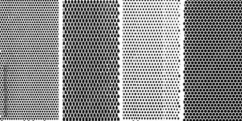Four panels displaying varying densities of black halftone dots on white