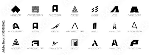 Letter A Logo Collection in Futuristic Tech Style, Modern Geometric Minimalist Creative Branding for Business Identity Design. Monogram Set for Startups, Businesses, Companies. Vector Illustration
