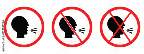 No Talking and Prohibition Sign Icon Set – Vector Pictograms