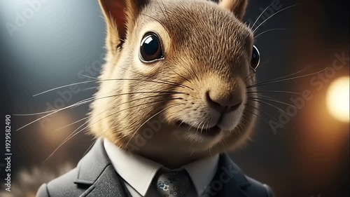 Suited Squirrel Closeup Portrait Studio Shot.