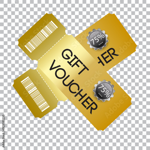 A gift voucher template with a gold realistic ribbon. Design an invitation, certificate, gift coupon, ticket or voucher. Vector illustration