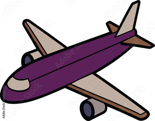 Dark brown and purple passenger jet airplane cartoon vector illustration EPS PNG file