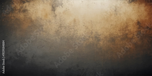 A dark and aged grunge metal texture background features a rough, dirty surface with a vintage gray and brown pattern that blends old concrete and antique paper aesthetics into a retro backdrop