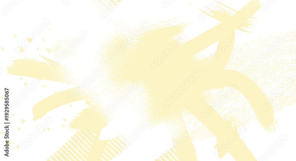 Obraz premium Pale yellow abstract background with large energetic brush strokes and scattered triangular elements for a bright, cheerful design.