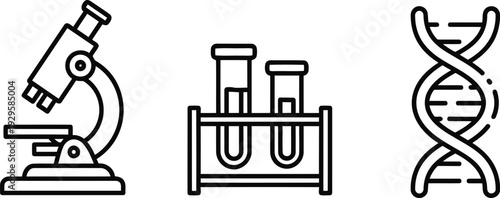Vector of Science icons with microscope test tubes and dna