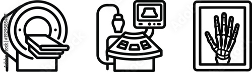 Vector of Medical diagnosis icons with mri x ray machine and hand scan