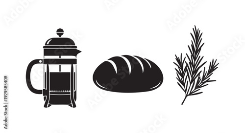 Artisanal Food Silhouette: Coffee, Bread & Herbs