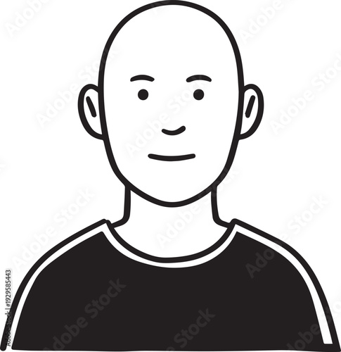 Hand Drawn Adult Man Black and White Avatar Illustration in Minimal Line Art Style Design