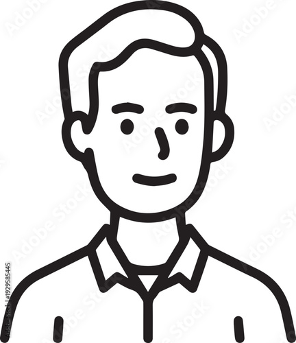 Hand Drawn Adult Man Black and White Avatar Illustration in Minimal Line Art Style Design