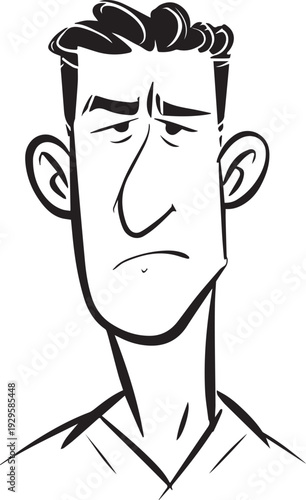 Hand Drawn Adult Man Black and White Avatar Illustration in Minimal Line Art Style Design