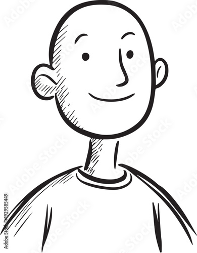 Hand Drawn Adult Man Black and White Avatar Illustration in Minimal Line Art Style Design
