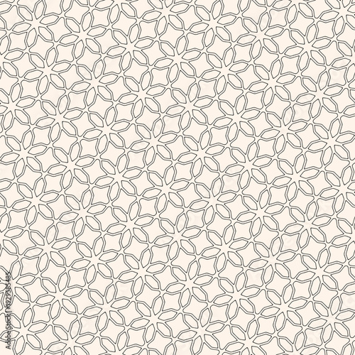 Elegant vector geometric seamless pattern in oriental style. Abstract black and white ornamental lines texture, diagonal floral grid, diamonds. Modern minimal background. Repeated ornament, geo design