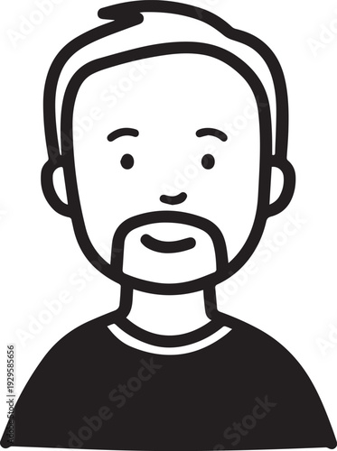 Hand Drawn Adult Man Black and White Avatar Illustration in Minimal Line Art Style Design