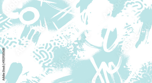 Teal and white abstract pattern with energetic brush marks and organic shapes, dynamic and modern background