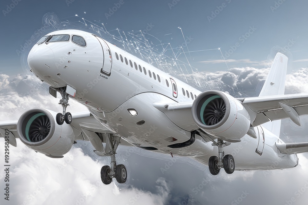 Obraz premium A white airplane with the number 1 on the side. background and backdrop of aviation transportation technology concept.